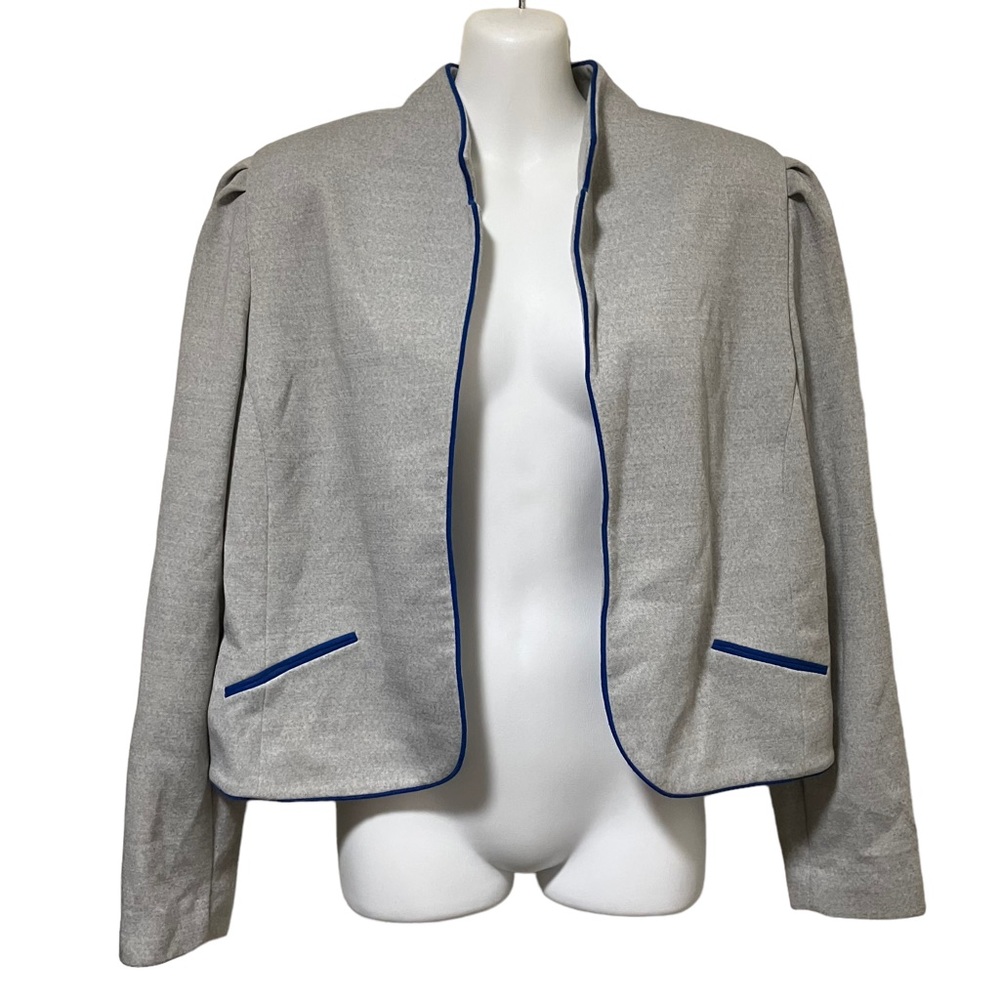 NWT Vintage Leslie Fay Gray Blue Trim Open Blazer Jacket